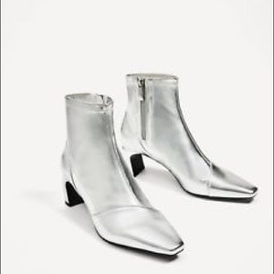 Zara Silver Metallic Ankle Boots
